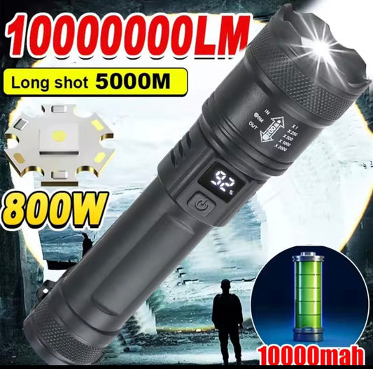 High Strong Power Led Flashlights 2000LM Tactical Torch with Display Light USB Charging Camping Fishing Emergency Zoom Lantern