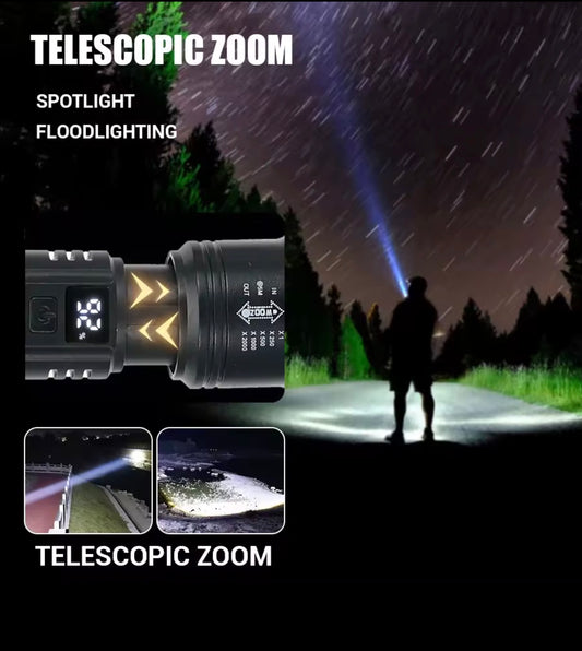 High Strong Power Led Flashlights 2000LM Tactical Torch with Display Light USB Charging Camping Fishing Emergency Zoom Lantern