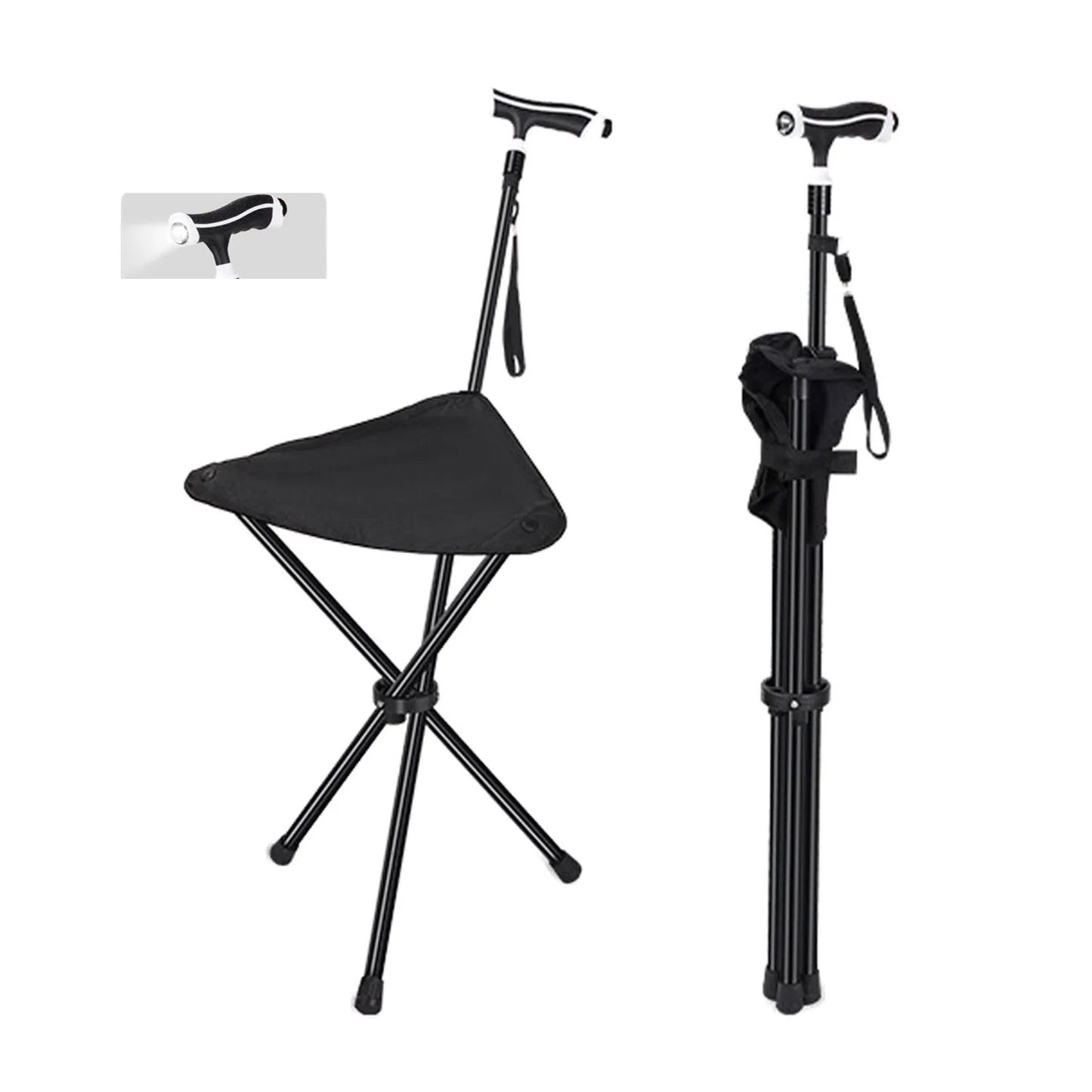 Cane with Stool Folding Aluminum Alloy for Hiking Elderly Non-Slip Cane with Seat Non-Slip Outdoor Furniture with LED Light