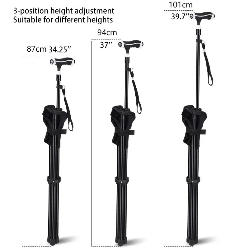 Cane with Stool Folding Aluminum Alloy for Hiking Elderly Non-Slip Cane with Seat Non-Slip Outdoor Furniture with LED Light