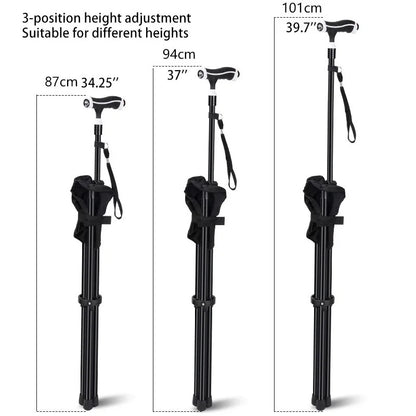 Cane with Stool Folding Aluminum Alloy for Hiking Elderly Non-Slip Cane with Seat Non-Slip Outdoor Furniture with LED Light