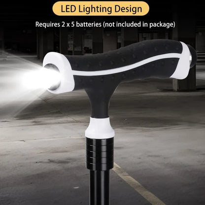 Cane with Stool Folding Aluminum Alloy for Hiking Elderly Non-Slip Cane with Seat Non-Slip Outdoor Furniture with LED Light