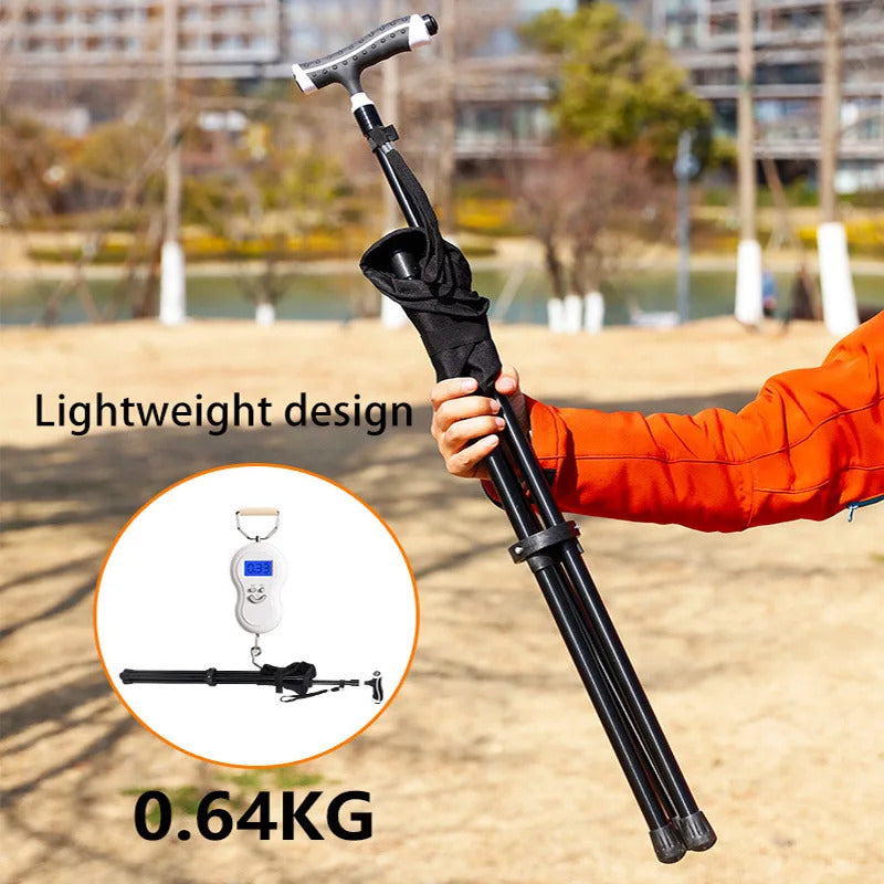Cane with Stool Folding Aluminum Alloy for Hiking Elderly Non-Slip Cane with Seat Non-Slip Outdoor Furniture with LED Light